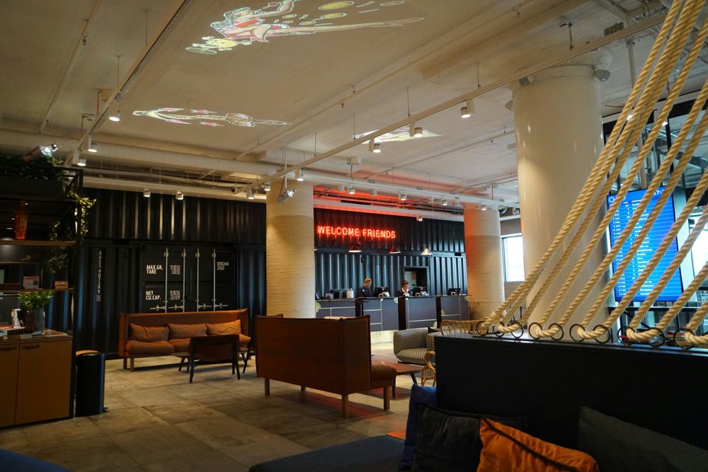 Hotel lobby with reception desk